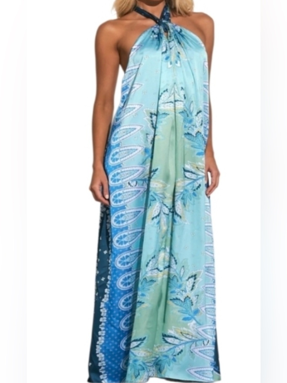 Elan Aqua and Turquoise Halter Maxi Dress